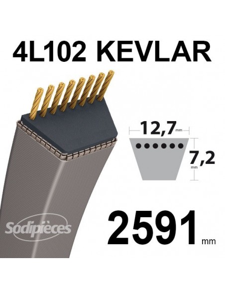 Courroie tondeuse 4L102 Kevlar Trapézoïdale. 12,7 mm x 2591 mm.