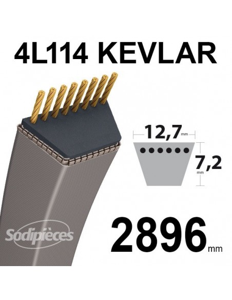 Courroie tondeuse 4L114 Kevlar Trapézoïdale. 12,7 mm x 2896 mm.