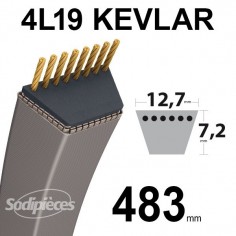 Courroie tondeuse 4L19 Kevlar Trapézoïdale. 12,7 mm x 483 mm. 2