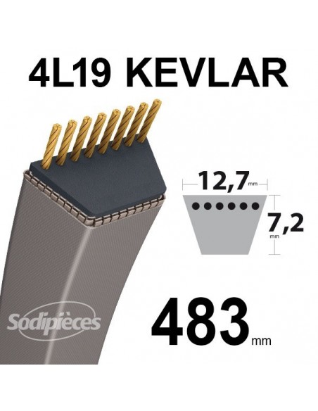 Courroie tondeuse 4L19 Kevlar Trapézoïdale. 12,7 mm x 483 mm.