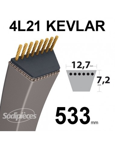 Courroie tondeuse 4L21 Kevlar Trapézoïdale. 12,7 mm x 533 mm.