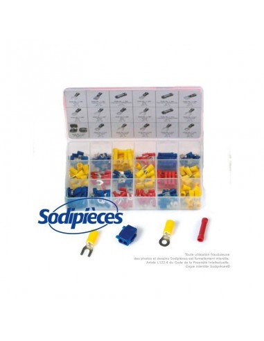 Cosses et raccords électriques. Assortiment de 75 cosses et raccords en 18 modèles
