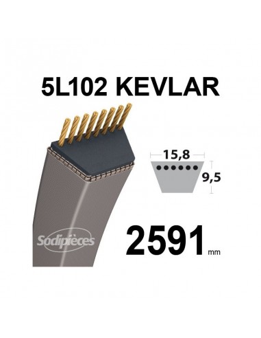 Courroie tondeuse 5L102 Kevlar Trapézoïdale. 15,8 mm x 2591 mm.