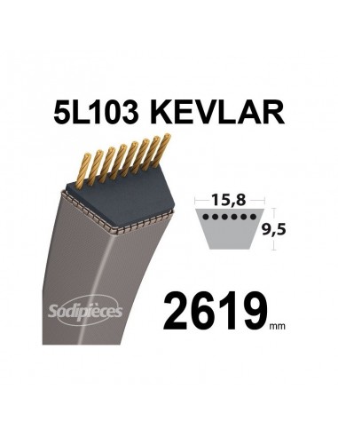Courroie tondeuse 5L103 Kevlar Trapézoïdale. 15,8 mm x 2619 mm.