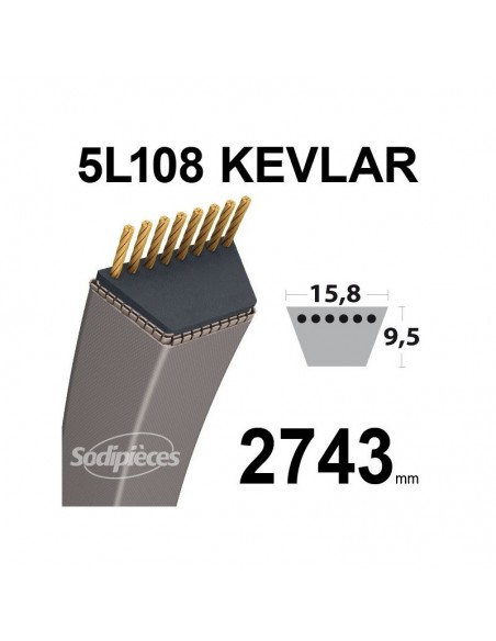 Courroie tondeuse 5L108 Kevlar Trapézoïdale. 15,8 mm x 2743 mm.