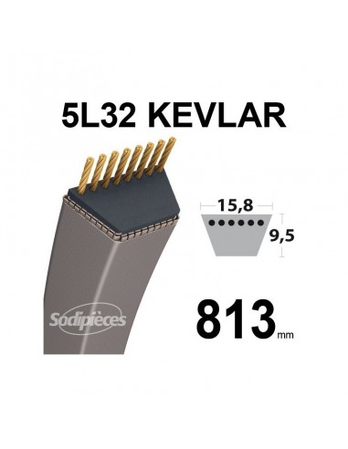 Courroie tondeuse 5L32 Kevlar Trapézoïdale. 15,8 mm x 813 mm.