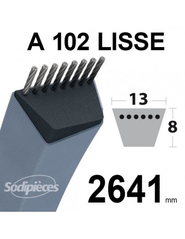 Courroie tondeuse A102 Trapézoïdale 13 mm x 2641 mm.