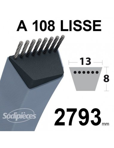 Courroie tondeuse A108 Trapézoïdale 13 mm x 2793 mm.
