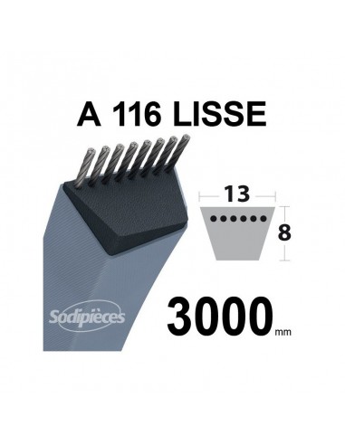 Courroie tondeuse A116 Trapézoïdale. 13 mm x 3000 mm.