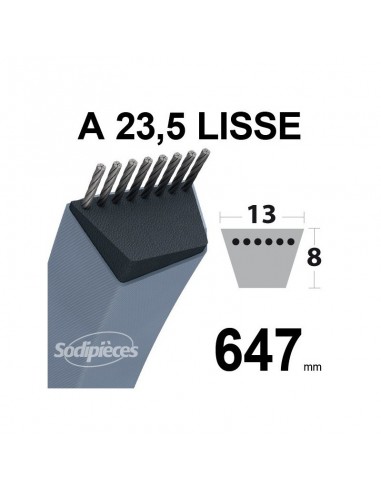Courroie tondeuse A23,5 Trapézoïdale. 13 mm x 647 mm.