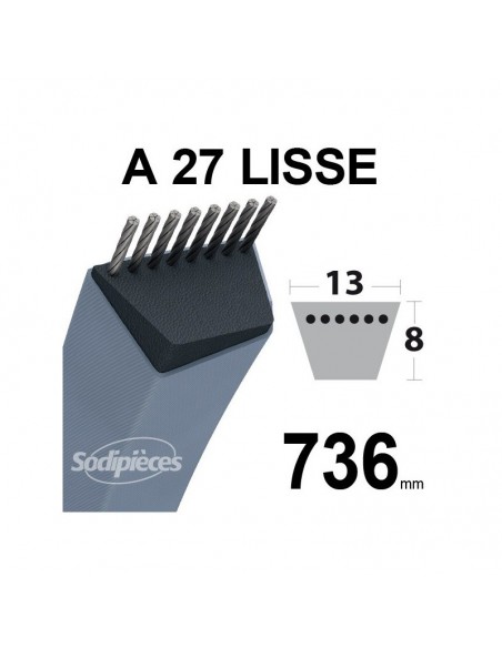 Courroie tondeuse A27 Trapézoïdale. 13 mm x 736 mm.