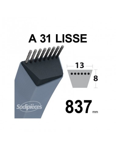 Courroie tondeuse A31 Trapézoïdale. 13 mm x 837 mm.