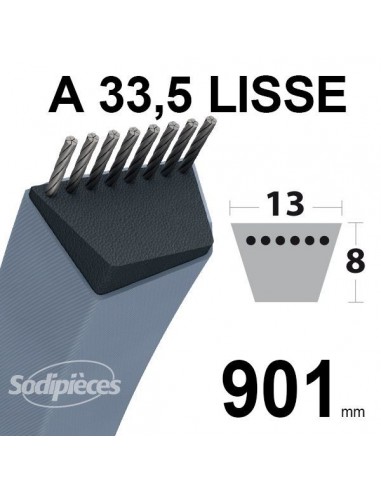 Courroie tondeuse A33,5 Trapézoïdale. 13 mm x 901 mm.