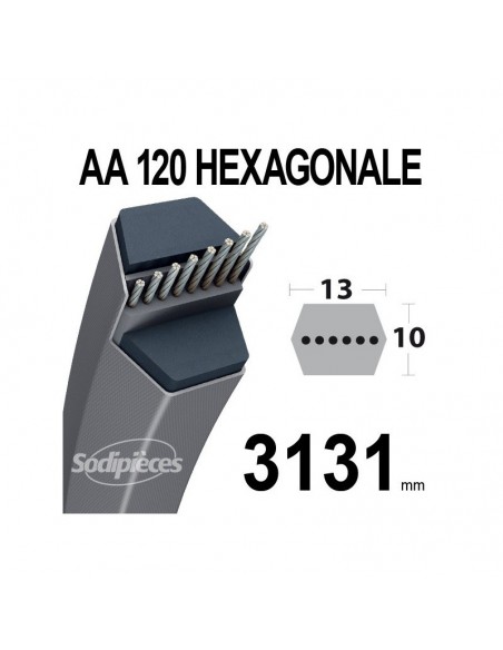 Courroie tondeuse AA120 Héxagonale. 13 mm x 3131 mm.