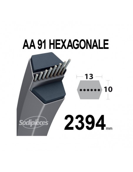 Courroie tondeuse AA91 Héxagonale. 13 mm x 2394 mm.