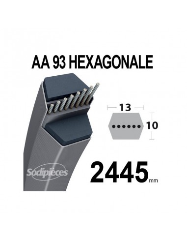 Courroie tondeuse AA93 Héxagonale. 13 mm x 2445 mm.