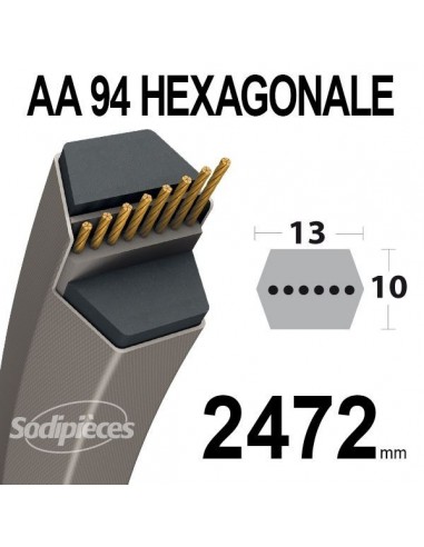 Courroie tondeuse AA94 Héxagonale. 13 mm x 2472 mm.