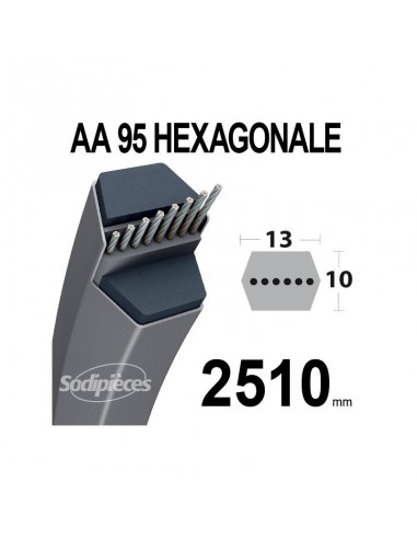 Courroie tondeuse AA95 Héxagonale. 13 mm x 2510 mm.