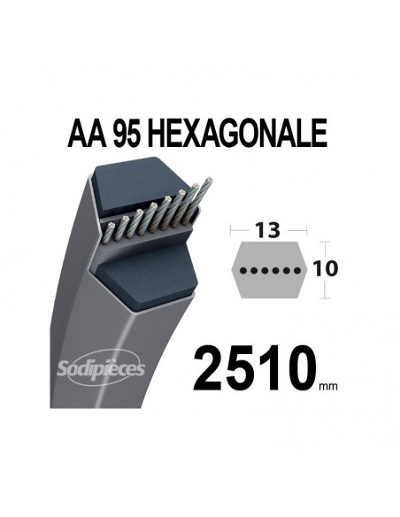 Courroie tondeuse AA95 Héxagonale. 13 mm x 2510 mm.