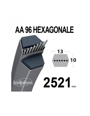 Courroie tondeuse AA96 Héxagonale. 13 mm x 2521 mm.