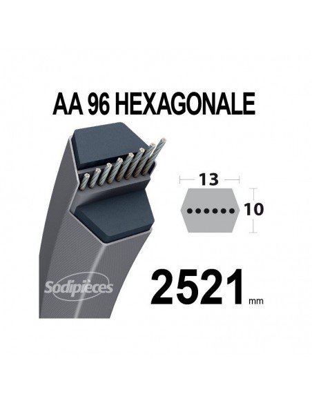 Courroie tondeuse AA96 Héxagonale. 13 mm x 2521 mm.