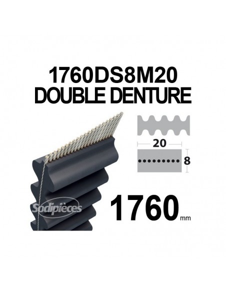 Courroie tondeuse 1760DS8M20 Double denture. 20 mm x 1760 mm.