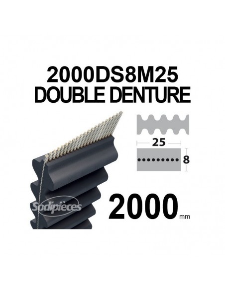Courroie tondeuse 2000DS8M25 Double denture. 25 mm x 2000 mm.