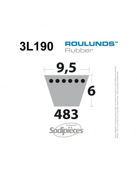 Courroie tondeuse 3L190 Roulunds Continental 9,5 x 6 x 483 mm