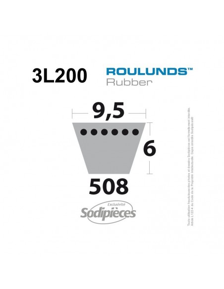 Courroie tondeuse 3L200 Roulunds Continental 9,5 x 6 x 508 mm