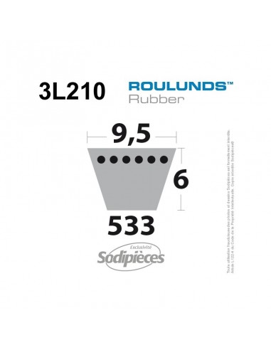 Courroie tondeuse 3L210 Roulunds Continental 9,5 x 6 x 533 mm