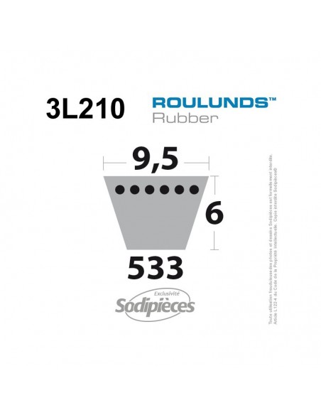 Courroie tondeuse 3L210 Roulunds Continental 9,5 x 6 x 533 mm