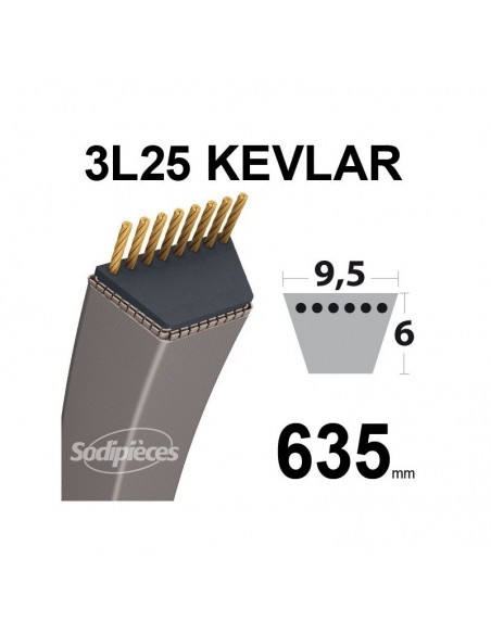 Courroie tondeuse 3L250 Kevlar Trapézoïdale. 9,5 mm x 635 mm.