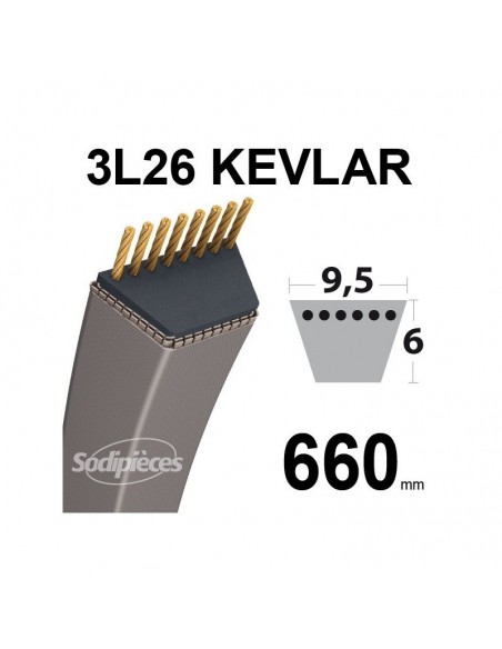 Courroie tondeuse 3L260 Kevlar Trapézoïdale. 9,5 mm x 660 mm.