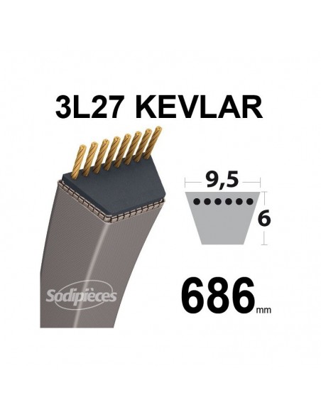 Courroie tondeuse 3L270 Kevlar Trapézoïdale. 9,5 mm x 686 mm.