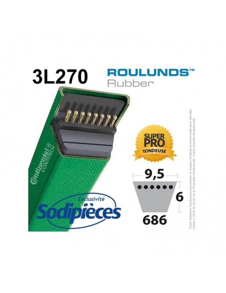 Courroie tondeuse 3L270 Roulunds Continental 9,5 x 6 x 686 mm