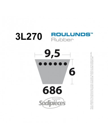 Courroie tondeuse 3L270 Roulunds Continental 9,5 x 6 x 686 mm