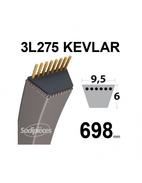 Courroie tondeuse 3L275 Kevlar Trapézoïdale. 9,5 mm x 698 mm.