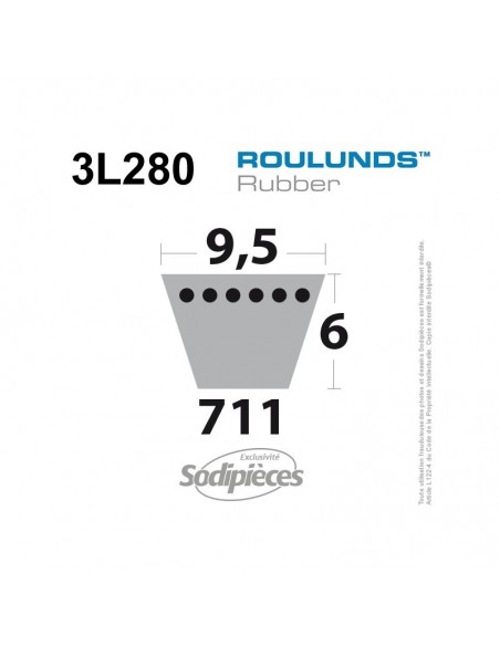 Courroie tondeuse 3L280 Roulunds Continental 9,5 x 6 x 711 mm