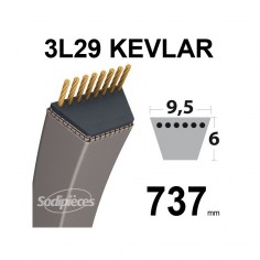 Courroie tondeuse 3L290 Kevlar Trapézoïdale. 9,5 mm x 737 mm.