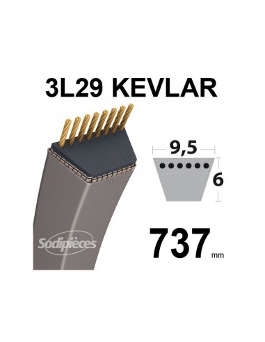 Courroie tondeuse 3L290 Kevlar Trapézoïdale. 9,5 mm x 737 mm.