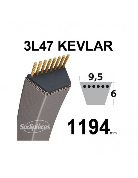Courroie tondeuse 3L470 Kevlar Trapézoïdale. 9,5 mm x 1194 mm.