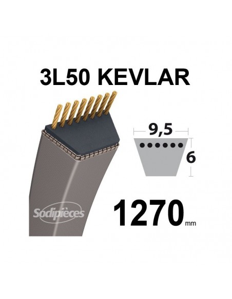 Courroie tondeuse 3L500 Kevlar Trapézoïdale. 9,5 mm x 1270 mm.