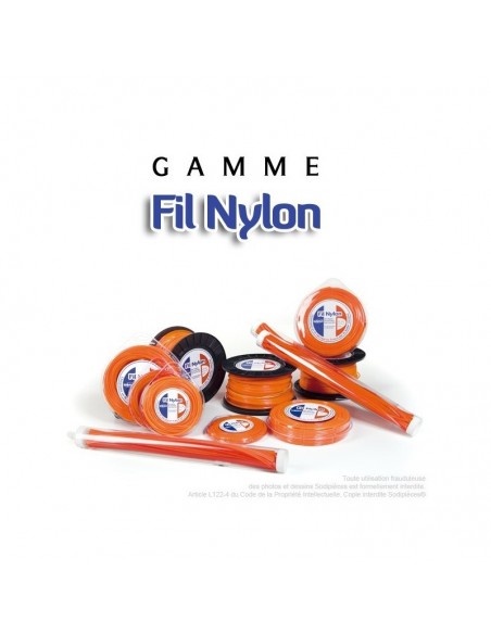 Fil débroussailleuse nylon carré. 4 mm x 50 m. Bobine. Orange