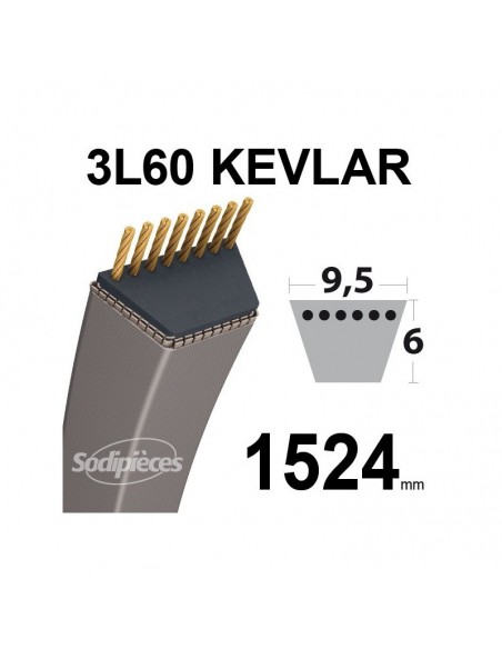 Courroie tondeuse 3L600 Kevlar Trapézoïdale. 9,5 mm x 1524 mm.