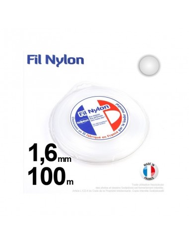 Fil débroussailleuse nylon Rond. 1,6 mm x 100 m. Coque. Blanc
