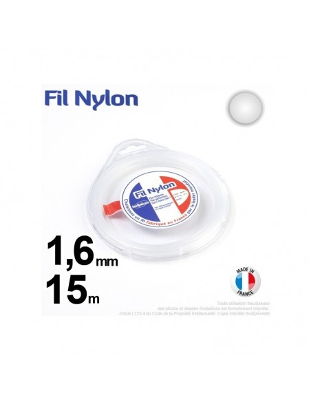 Fil débroussailleuse nylon Rond. 1,6 mm x 15 m. Coque. Blanc