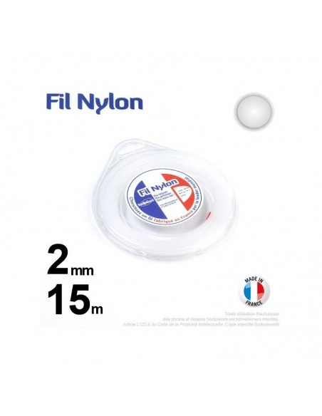 Fil débroussailleuse nylon Rond. 2 mm x 15 m. Coque. Blanc