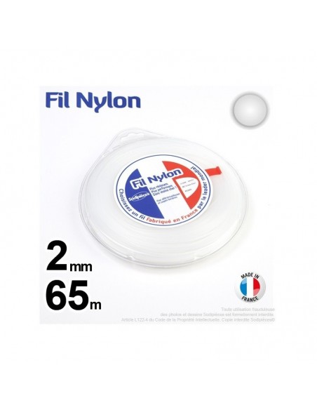 Fil débroussailleuse nylon Rond. 2 mm x 65 m. Coque. Blanc