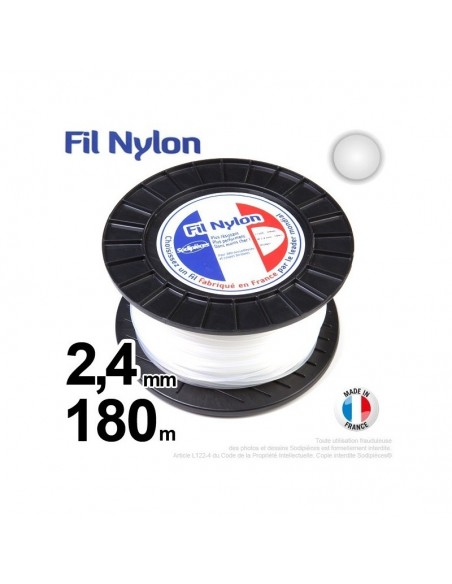 Fil débroussailleuse nylon rond. 2,4 mm x 180 m. Bobine. Blanc