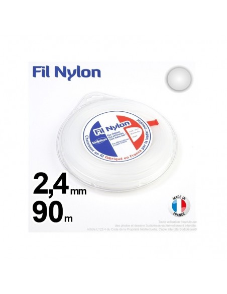 Fil débroussailleuse nylon Rond. 2,4 mm x 90 m. Coque. Blanc